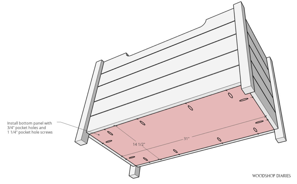 Bottom panel diagram for installation into toy box