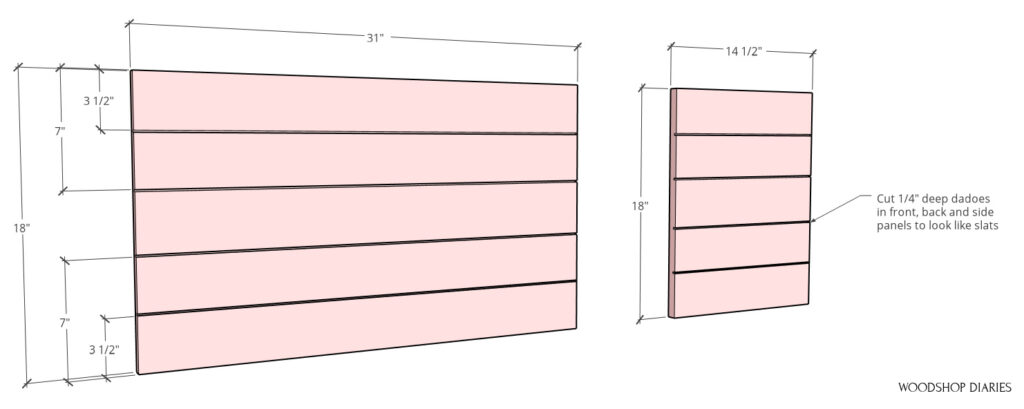 Diagram of dado locations to make fake slats