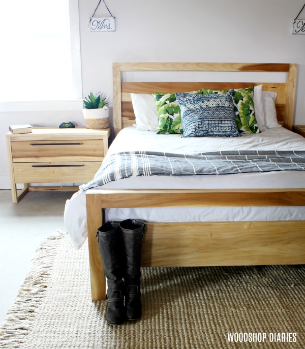 Modern poplar bed with matching nightstand