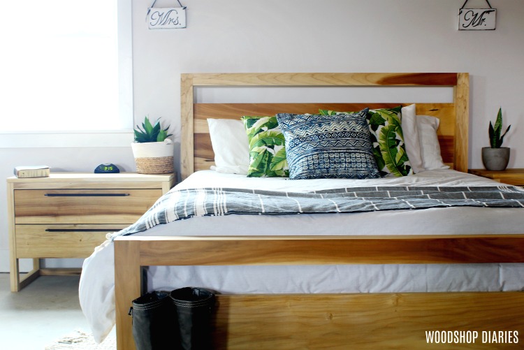 DIY Modern Poplar Bed and Matching nightstands