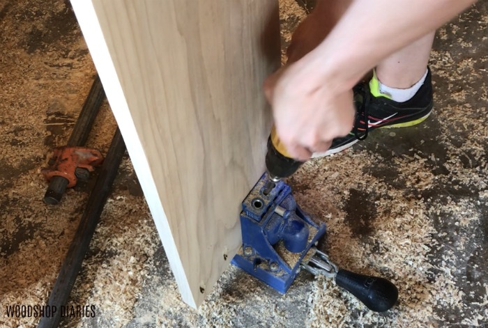 drill pocket holes in footboard panel