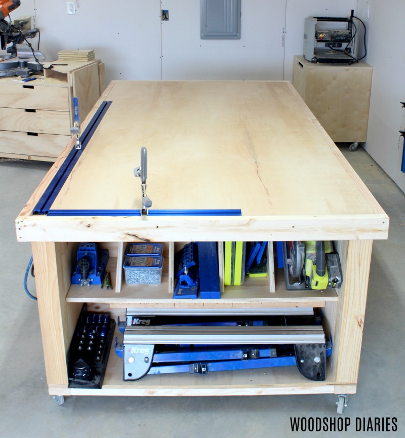 DIY mobile workbench with clamp tracks