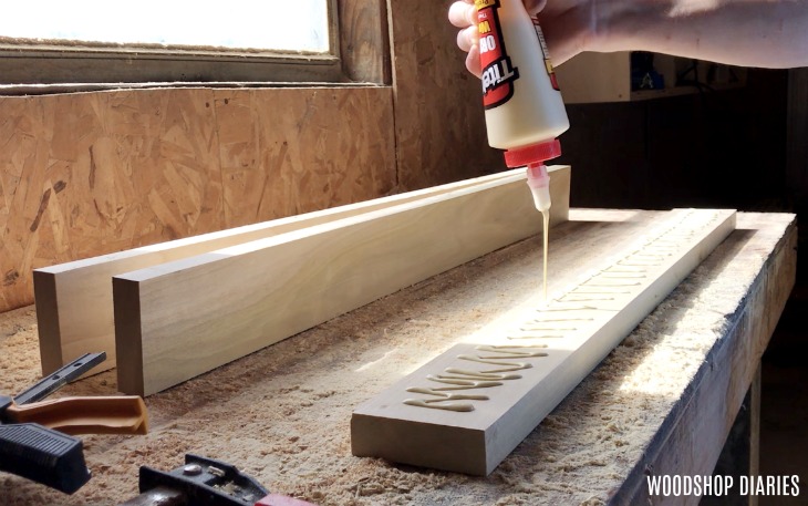 Apply Glue to glue up modern bed frame posts