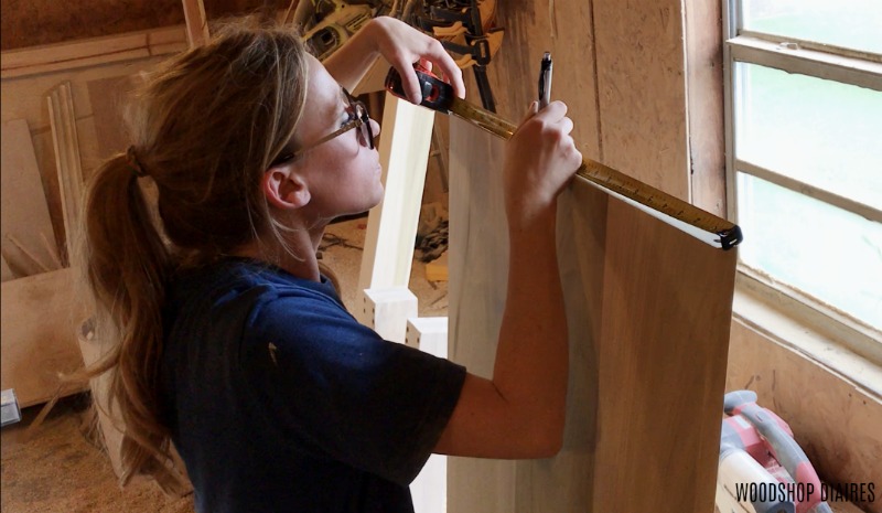 measure and mark dowel holes on modern headboard