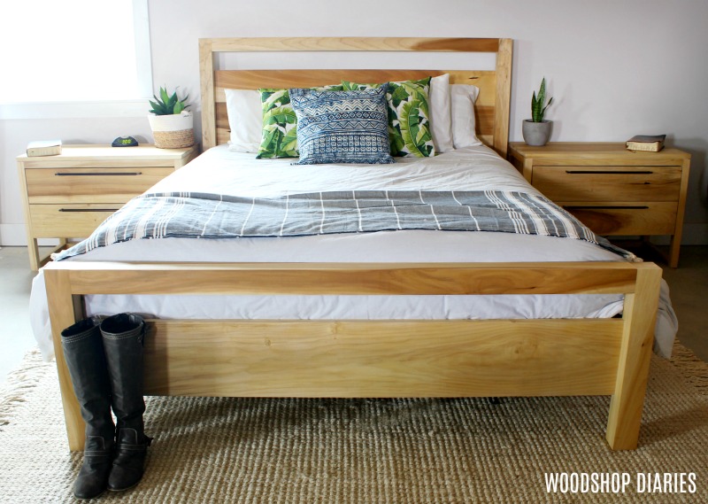 DIY Modern Bed Frame with matching nightstands