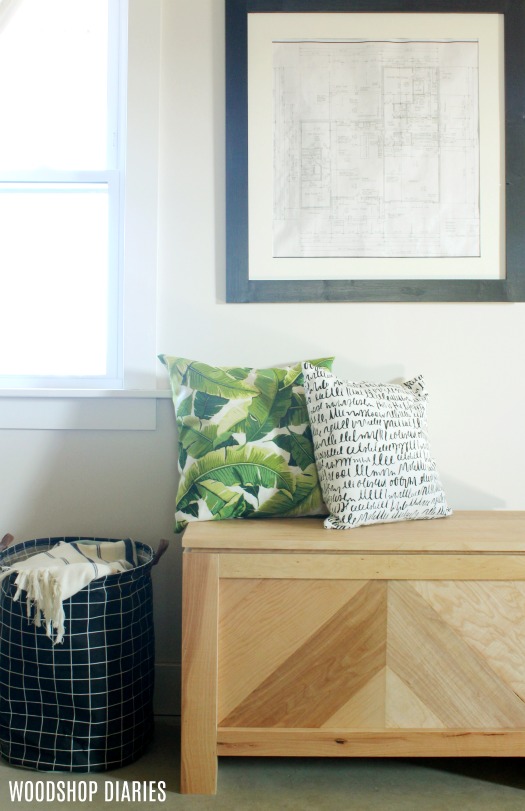 DIY Storage Bench--Free plans and video tutorial--Modern Rustic Plywood Storage Trunk