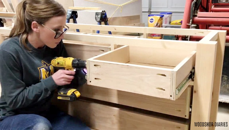 adjusting tilt of drawer box on slides in dresser