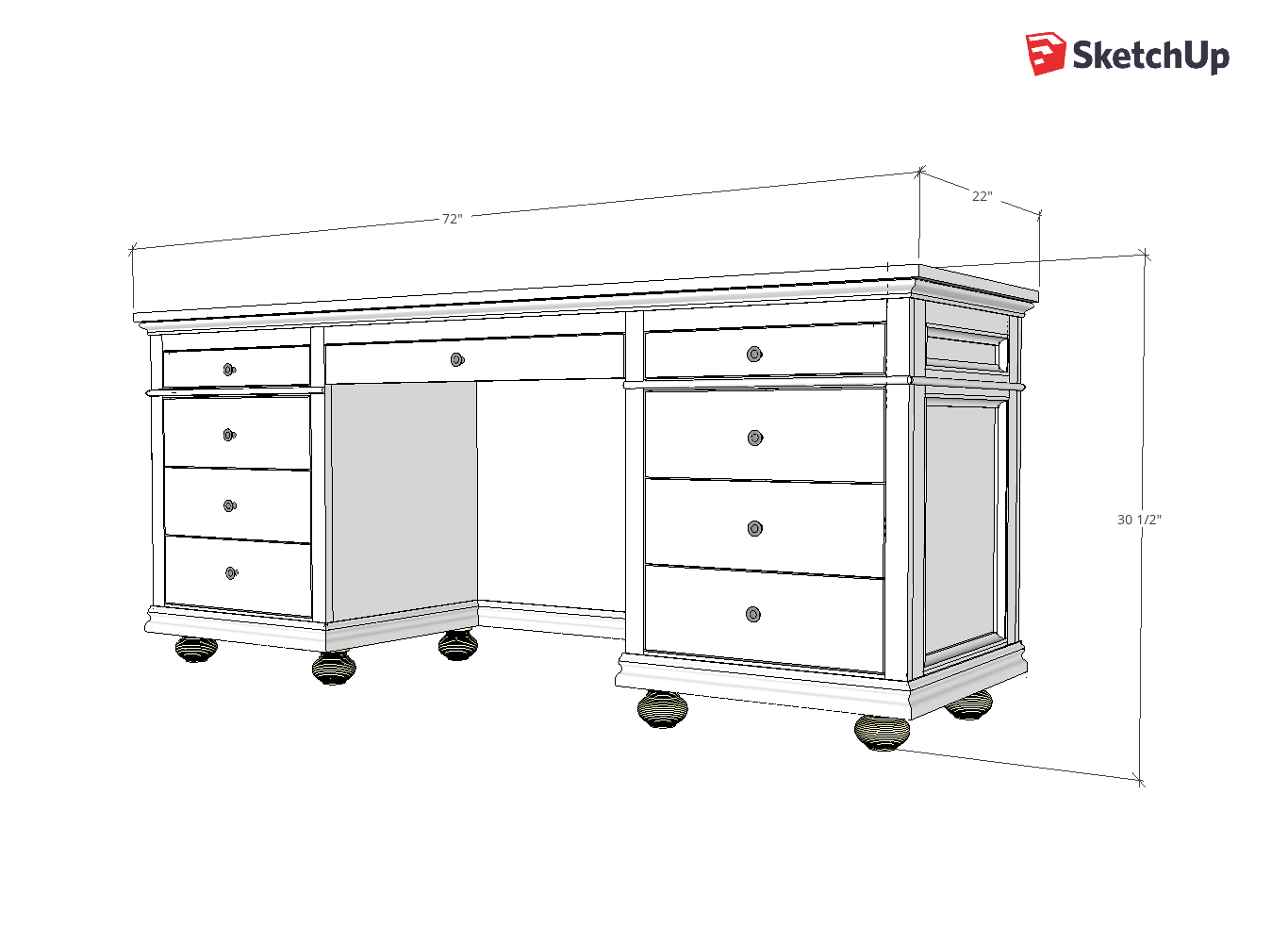 9 Drawer Storage Desk Sketchup