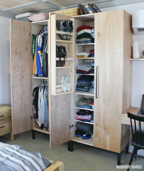 DIY Closet Cabinet Plans--With Clothes Rod, Adjustable Shelves, and a shoe rack built into the door