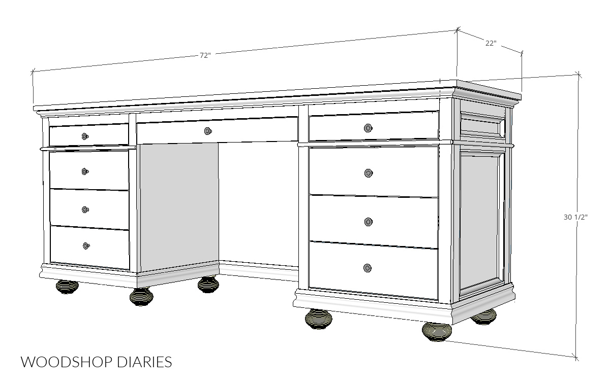 overall dimensional diagram of DIY storage desk