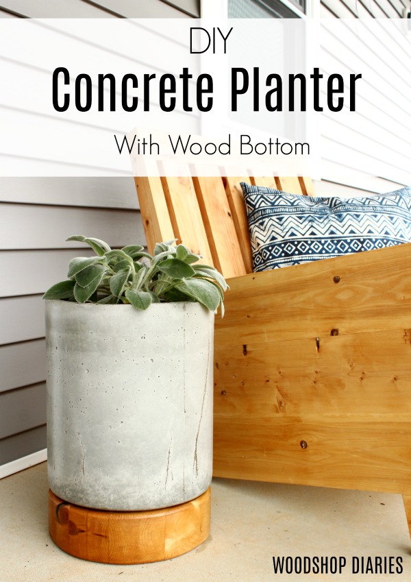 How to make a DIY concrete planter pot with a wooden base--great way to spruce up your front porch and add some easy DIY curb appeal