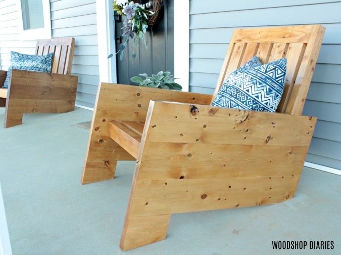 closeup of DIY modern outdoor chair on the porch