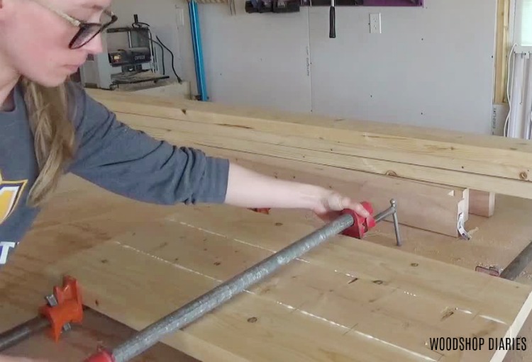 clamping three boards together for glue to dry