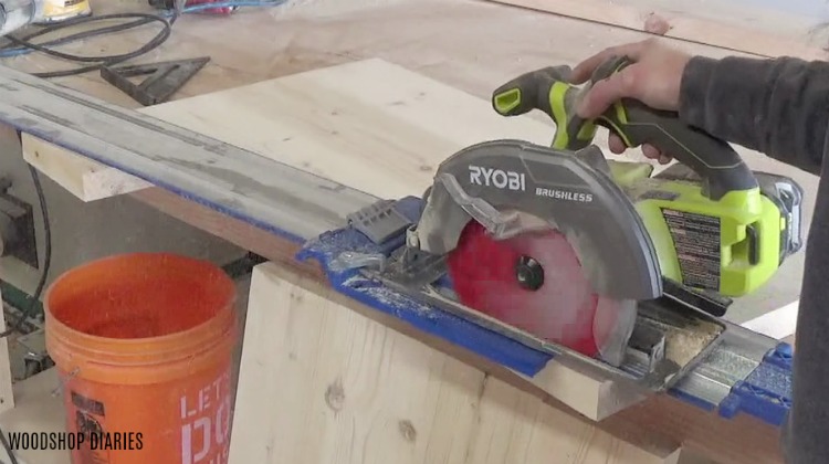 cutting the sides of the chair using a circular saw
