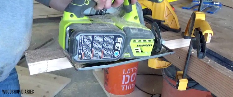 cutting piece of wood with a circular saw