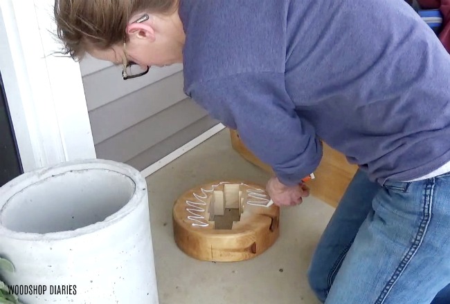 Attach DIY Concrete Planter to Wooden Base