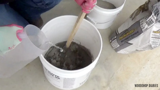 mixing concrete for the Concrete planter pot in batches