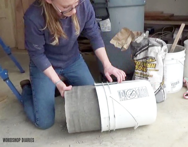 Cut DIY concrete planter out of mold bucket