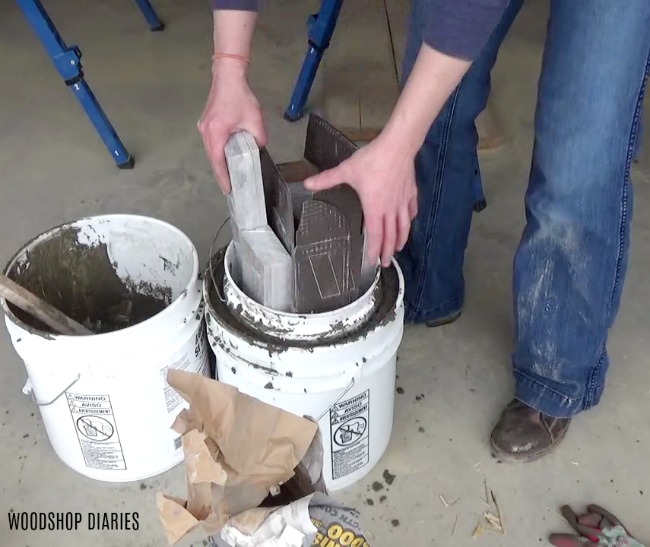 weigh down small bucket for DIY concrete planter pot