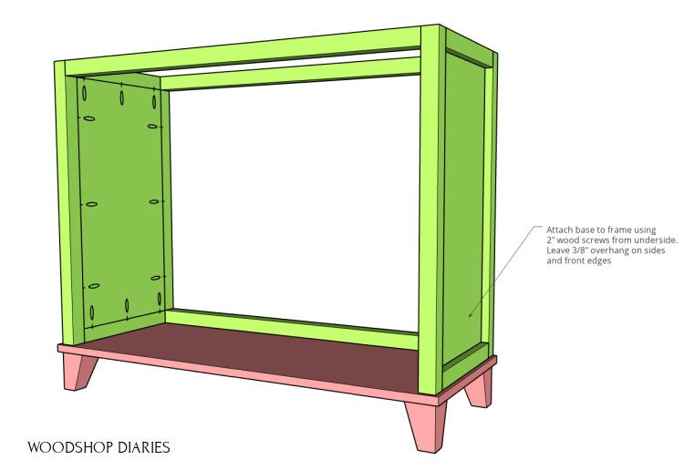 laundry hamper frame attached to base panel with feet