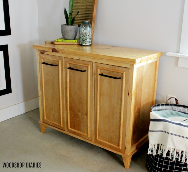 DIY Tilt Out Laundry Hamper Storage Cabinet with doors closed
