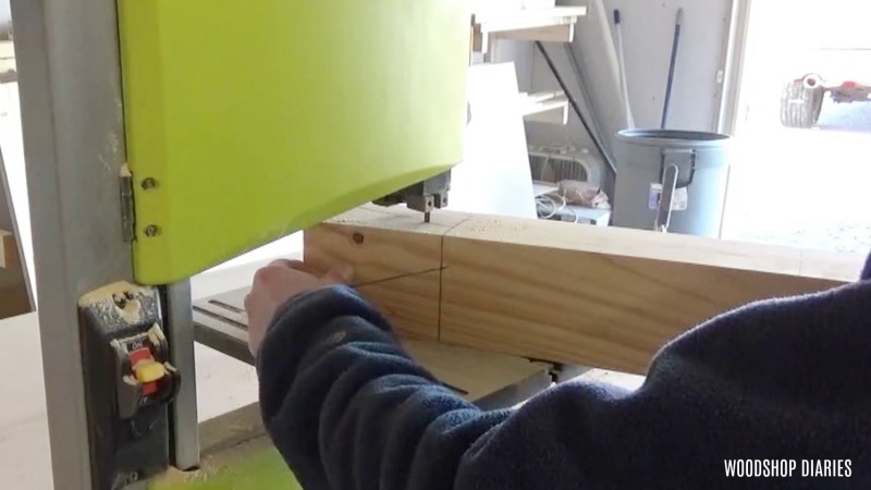cutting tapered foot on bandsaw for laundry storage cabinet