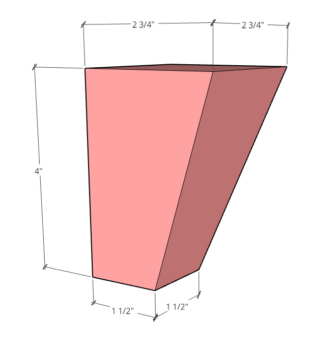 tapered foot diagram 2 ¾" at top and 1 ½" at bottom 4" tall