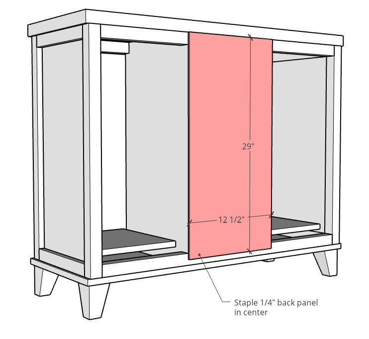 Back panel diagram and dimensions for laundry storage cabinet