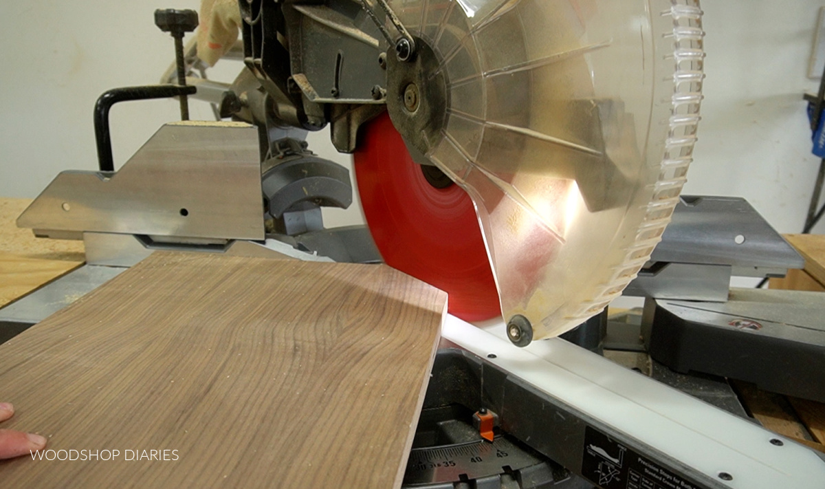 Miter saw cutting corners off serving tray bottom panel