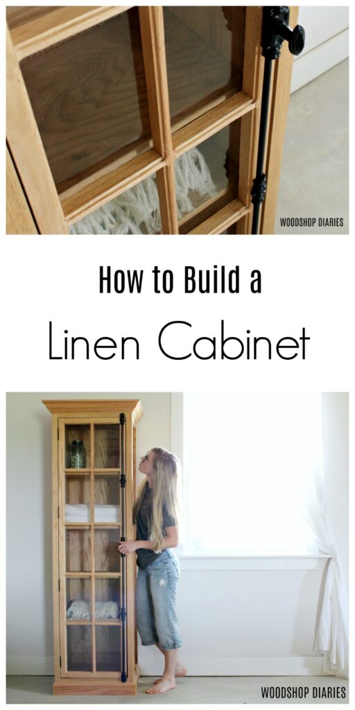 How to Build a DIY Linen Cabinet with Glass Doors and Shelves--PDF Woodworking Plans