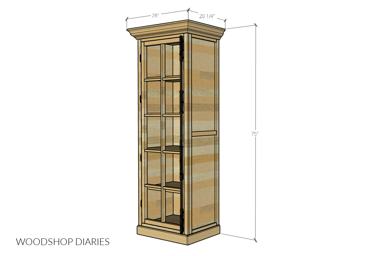 Overall dimensional diagram showing linen cabinet dimensions