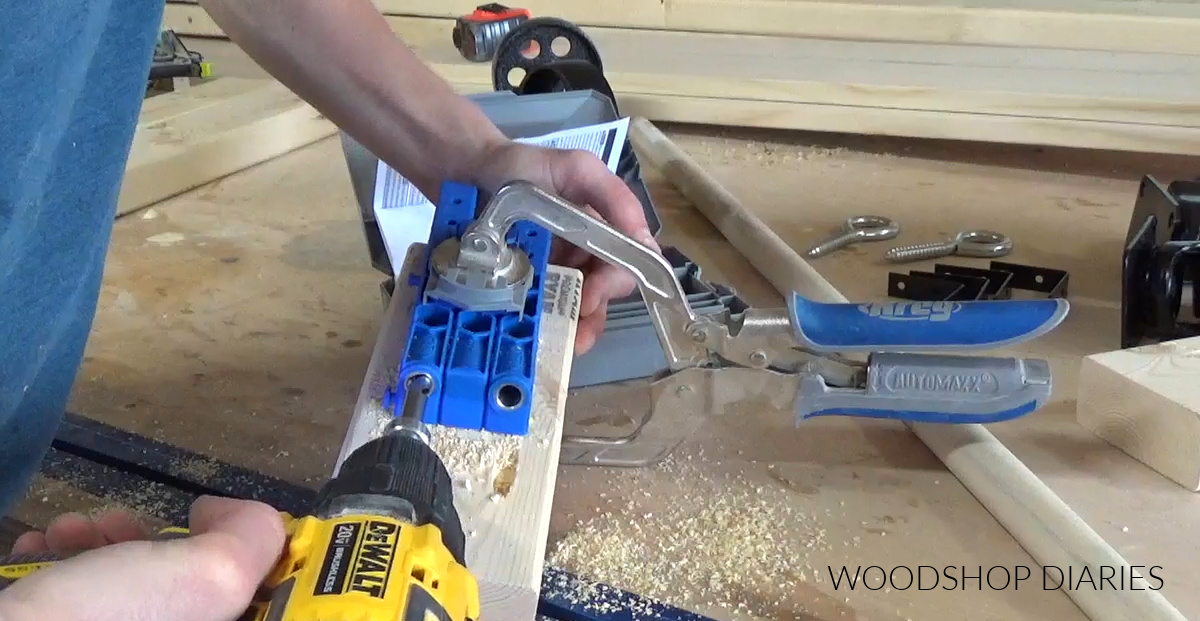 Drilling pocket holes for DIY wooden wagon using Kreg 320