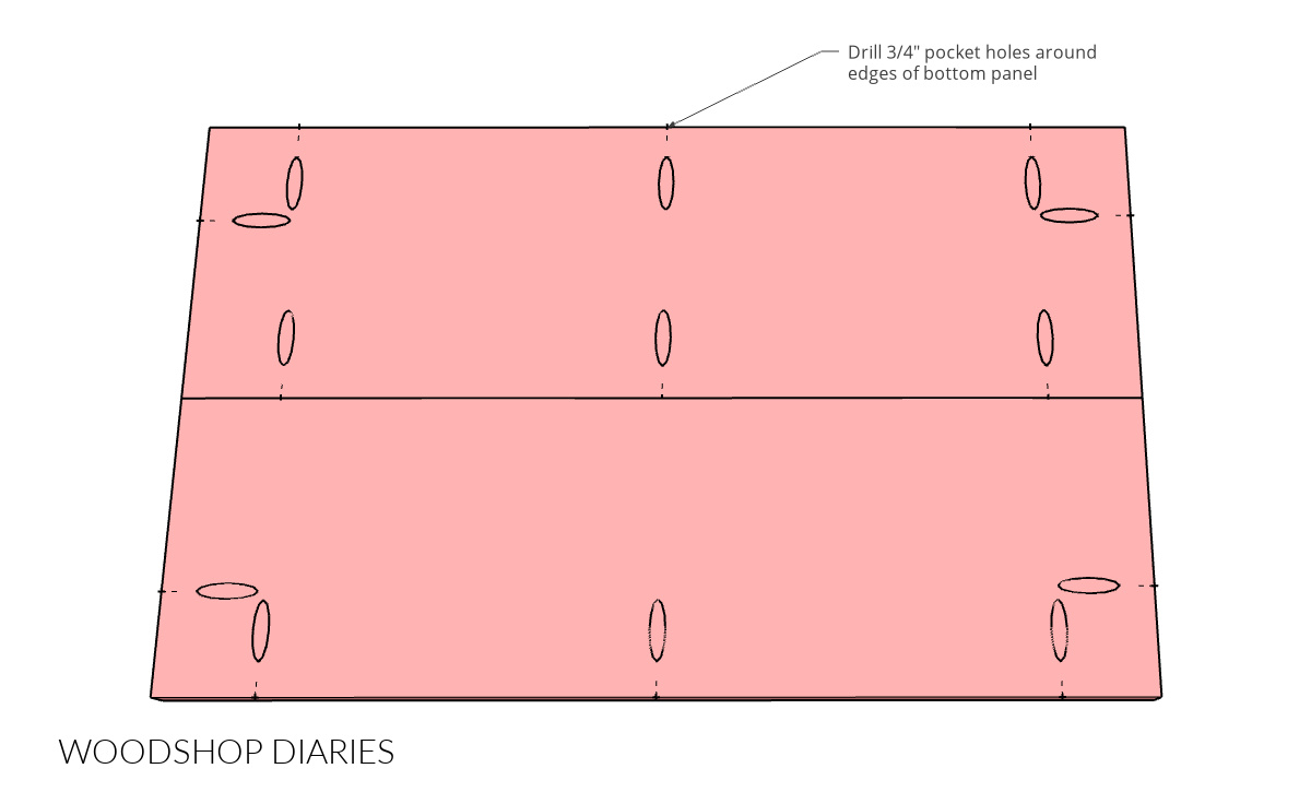 Pocket hole location diagram for wagon bottom panel