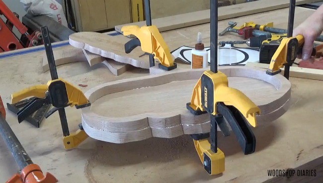 pumpkin plate glued and clamped for drying.