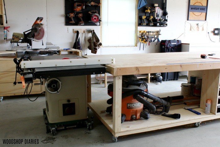 Table saw and outfeed table set up