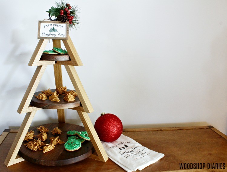 3 tier Christmas tree shaped candy stand--one of 10+ easy Christmas DIYs