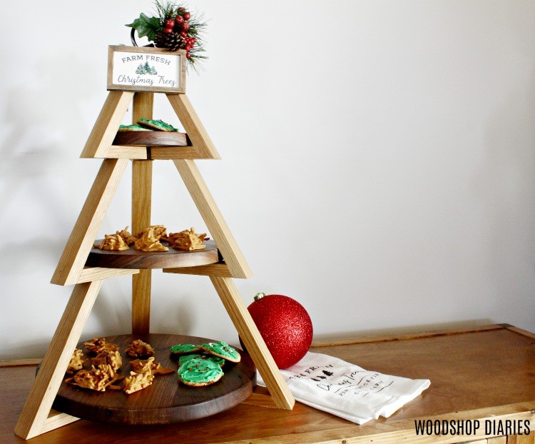 DIY Christmas Candy Display Plate Stand shaped like a Christmas tree