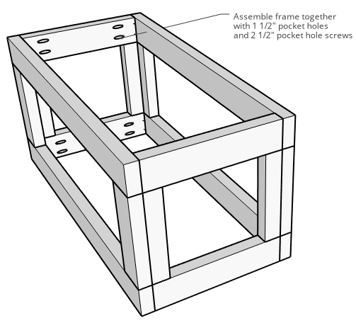 Diagram of 2x4 frame assembly of storage trunk