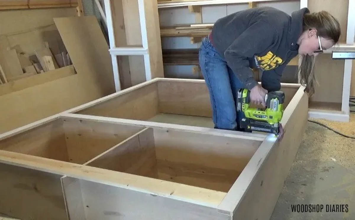 nail face frame onto middle cabinet carcass