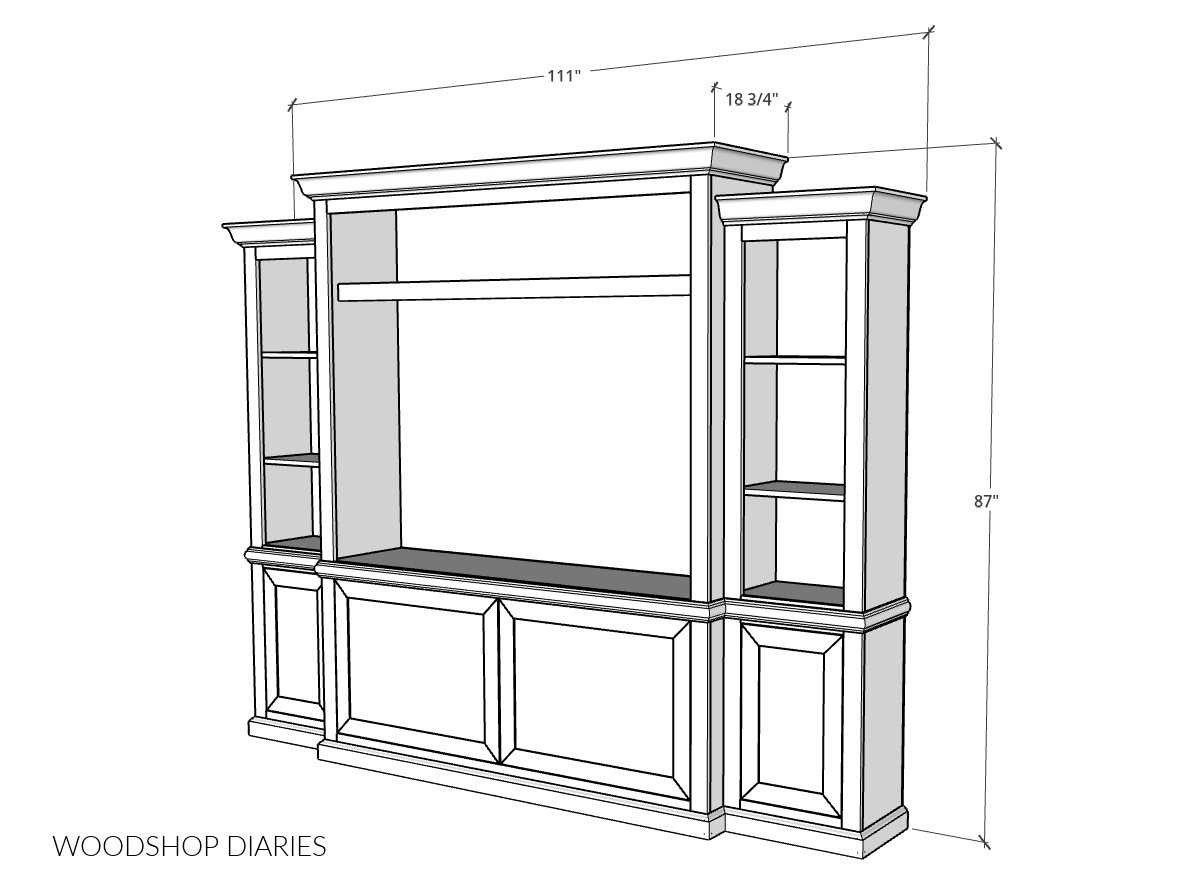 Overall dimensional diagram for DIY entertainment center