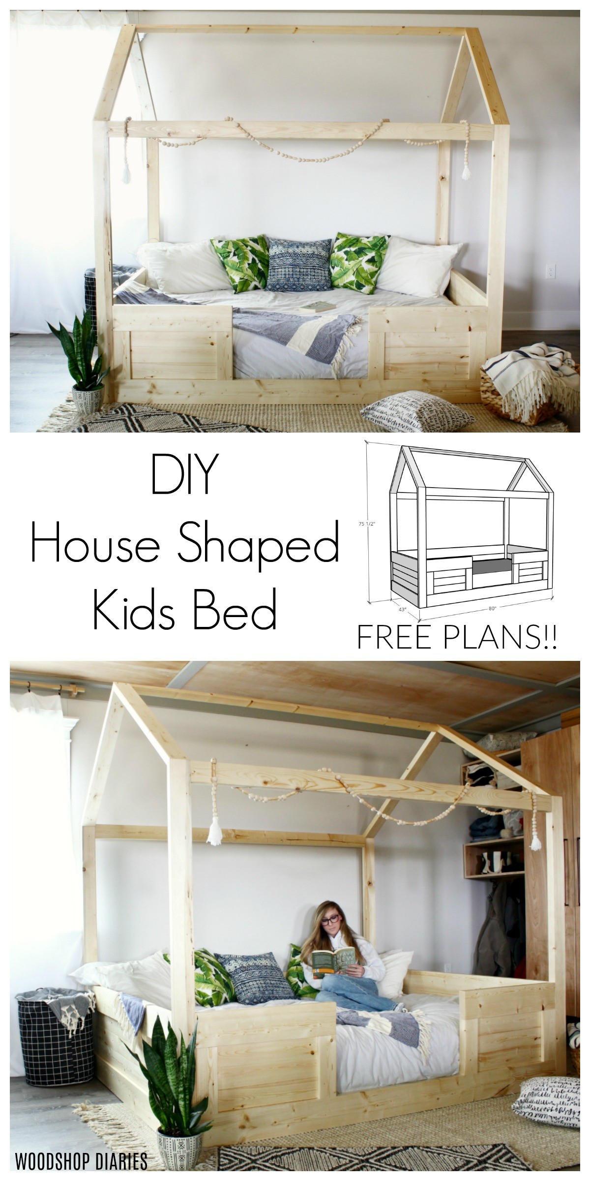 How to Build a DIY Kids House Bed Pinterest collage image