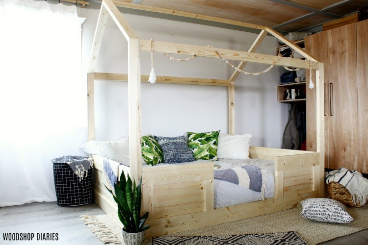 A look at this DIY kids house bed made from construction lumber