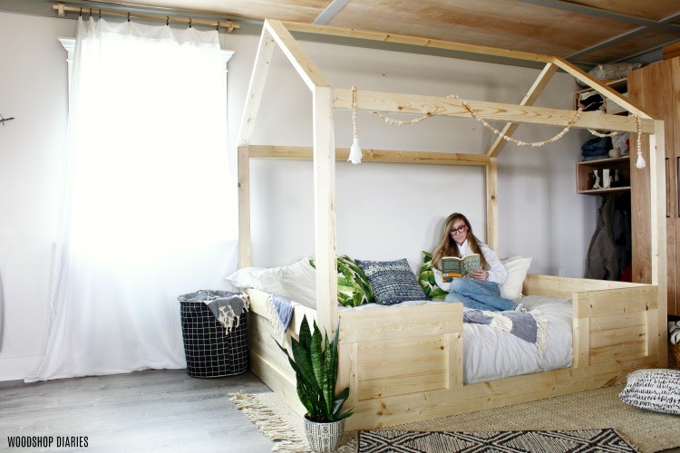 Shara Woodshop Diaries reading in DIY Kids House Bed Frame