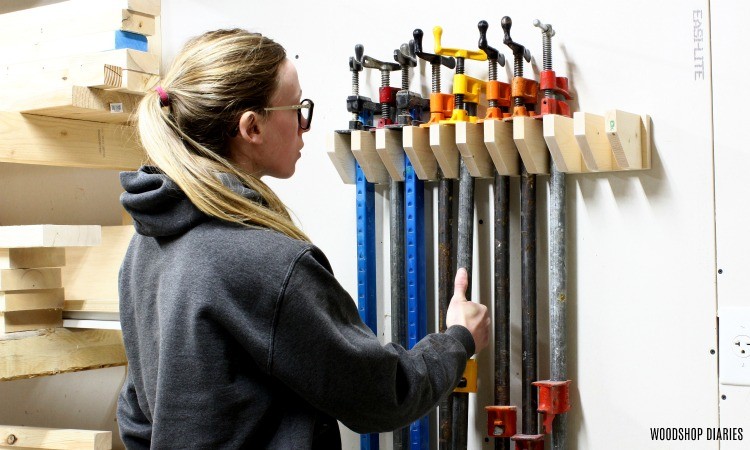 Shara Woodshop Diaries Hanging Pipe Clamps on DIY pipe clamp rack