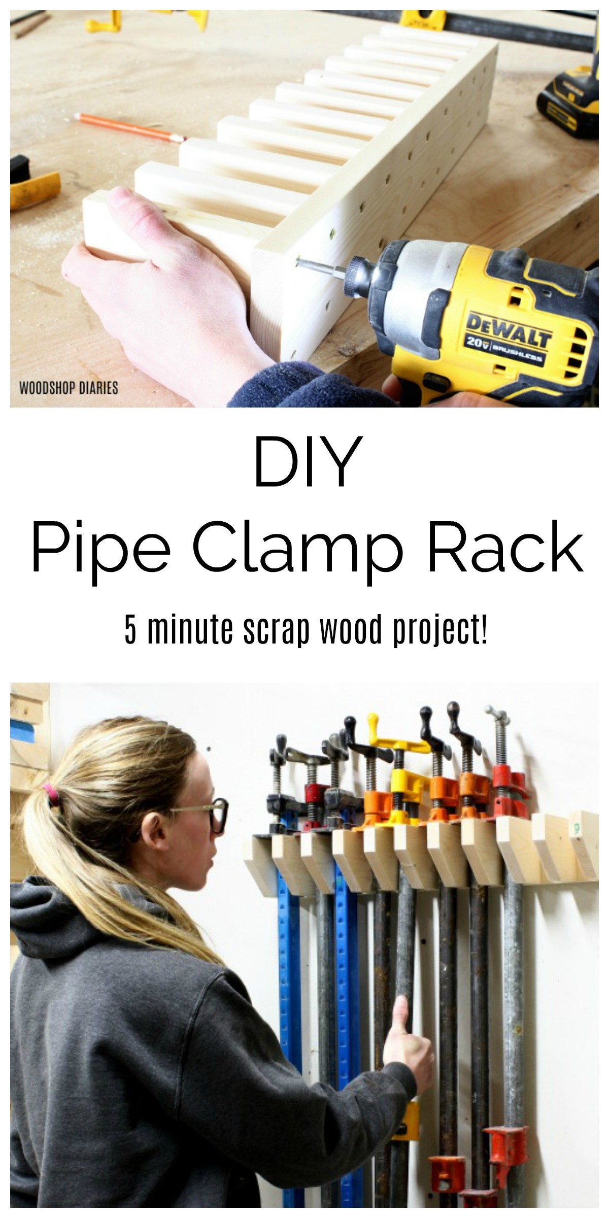 DIY Pipe Clamp Rack Collage Pinterest Image
