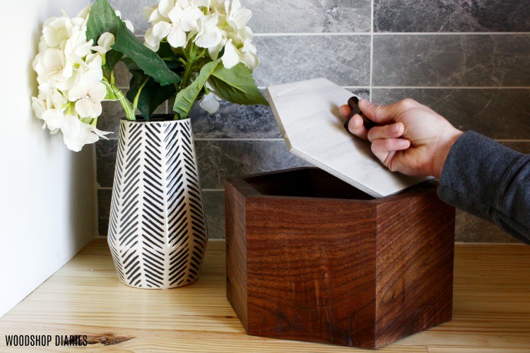 DIY Continuous grain walnut box with tile top