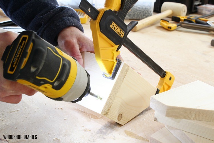 Drive screws to attach dividers into DIY pipe clamp rack