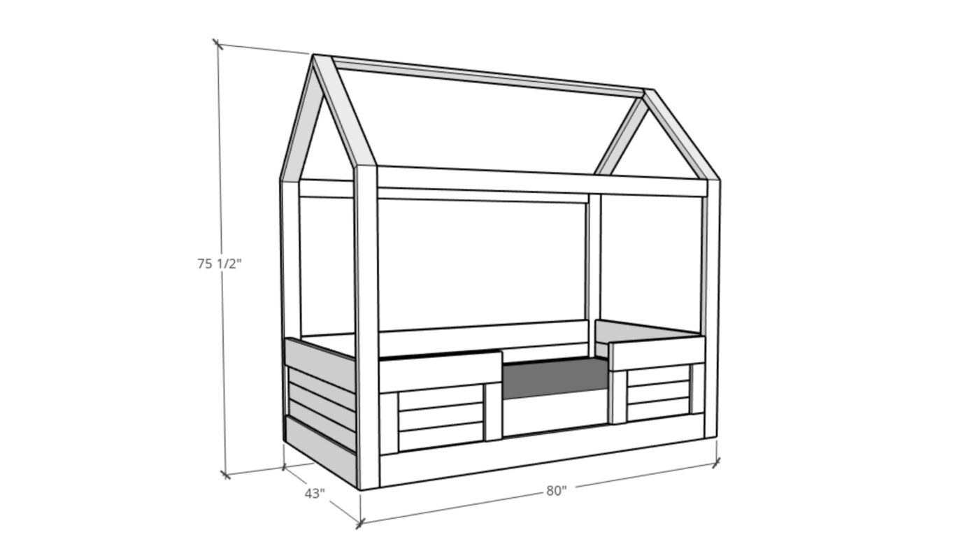 Kids house bed twin size overall dimensions