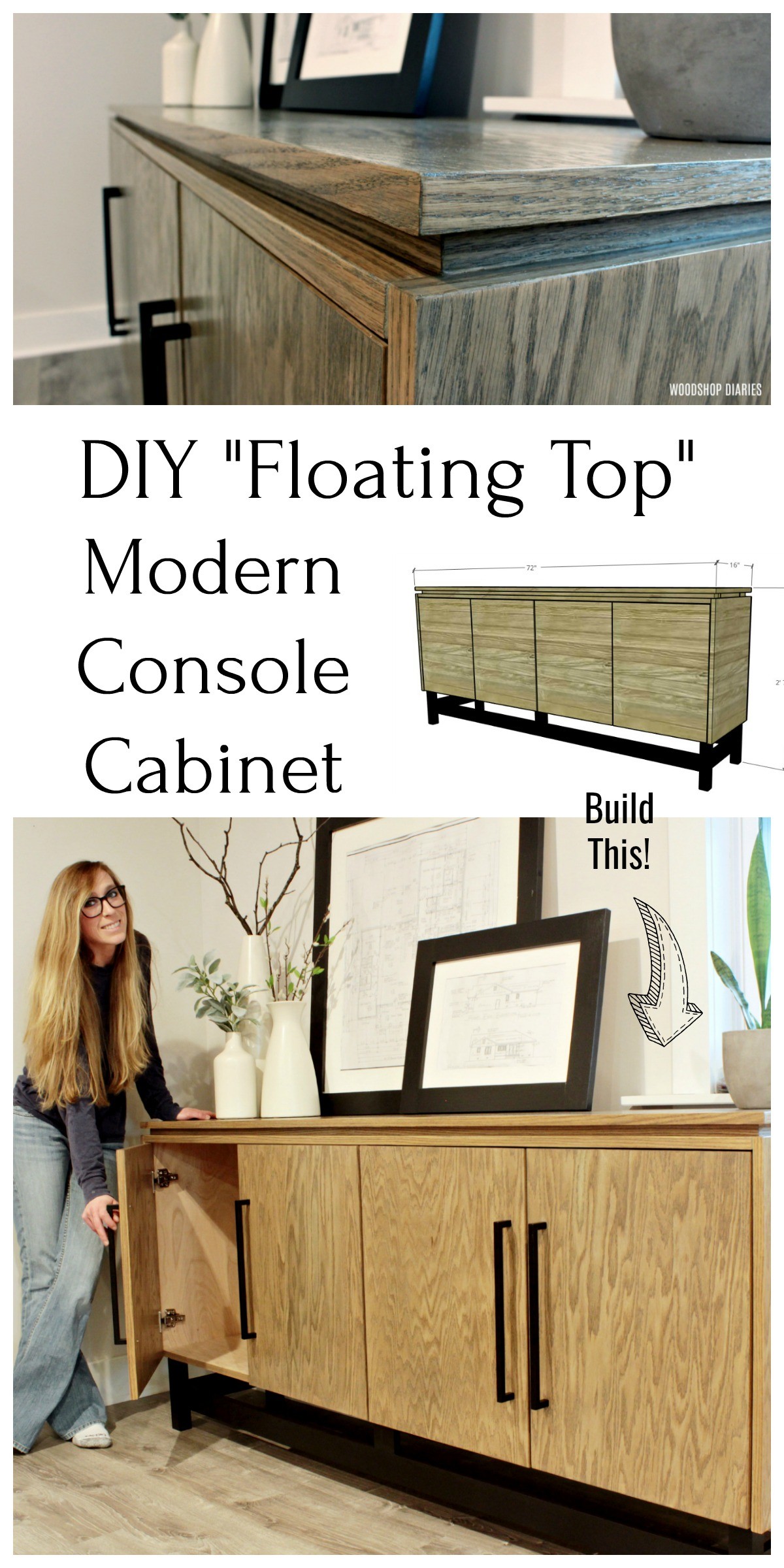 DIY Floating Top Modern Console Cabinet Collage Pinterest Image