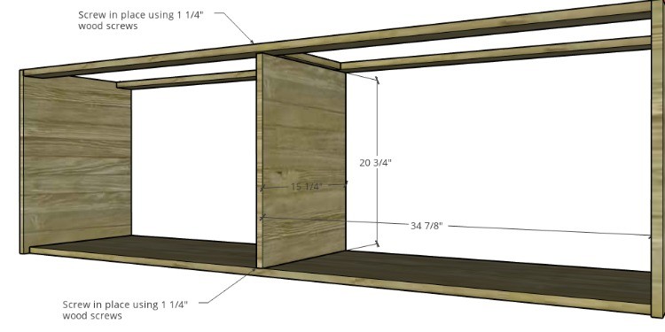 Diagram to install middle cabinet divider panel